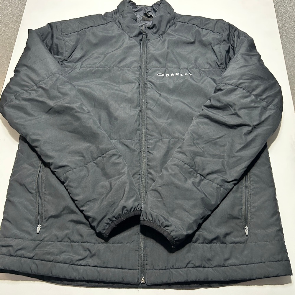 Oakley Mens Black Puffer Jacket Ripstop Insulated Custom Fit 2XL Full Zip